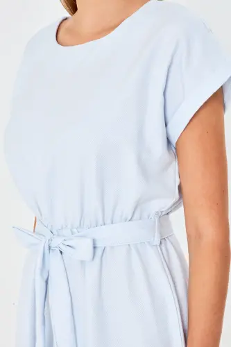 Women Baby Blue Elastic Waistband Tie Dress ARM-18Y001133-Baby Blue - 4