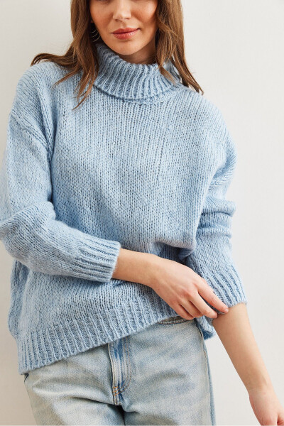 Women Baby Blue Fisherman Neck Soft Textured Chunky Knit Sweater KZK-19000936 - 4