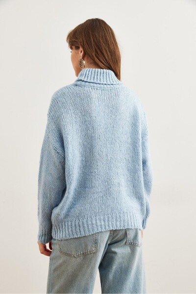 Women Baby Blue Fisherman Neck Soft Textured Chunky Knit Sweater KZK-19000936 - 5