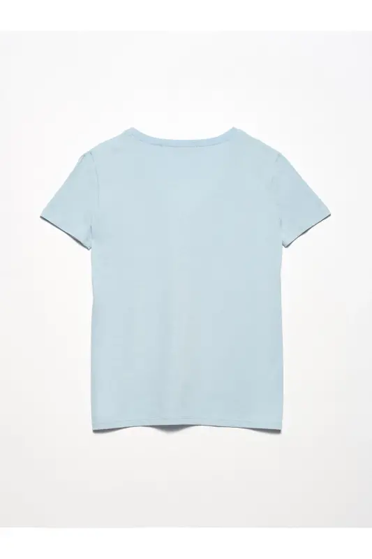 Women Baby Blue V Neck Basic T-Shirt 101A03470-Baby Blue - 3