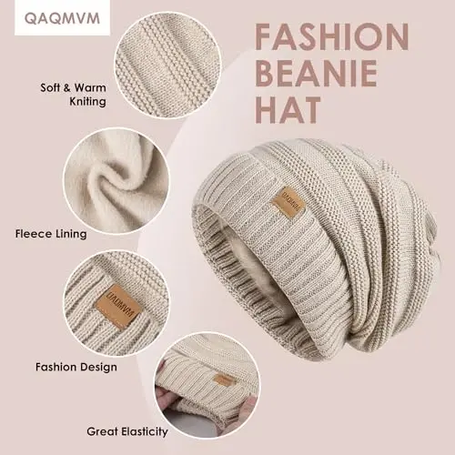 Women Beanie Hat Gloves Set Fleece Lined Winter Warm Hat Knit Touchscreen Gloves for Cold Weather - Modazone (1)