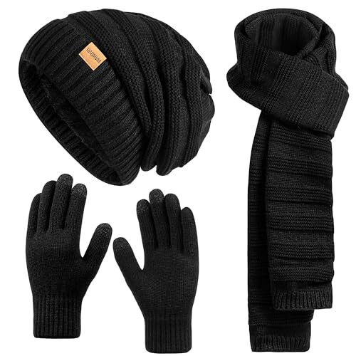 Women Beanie Hat Scarf Gloves Set Fleece Lined Winter Warm Hat Long Knit Scarf Touchscreen Gloves for Cold Weather - 1