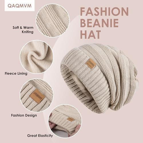 Women Beanie Hat Scarf Gloves Set Fleece Lined Winter Warm Hat Long Knit Scarf Touchscreen Gloves for Cold Weather - 2