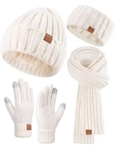 Women Beanie Scarf Gloves Headband Set, Chenille Winter Hats Fleece Lined Ear Warmer Knit Scarf Touchscreen Gloves 4 Gift Set - 7