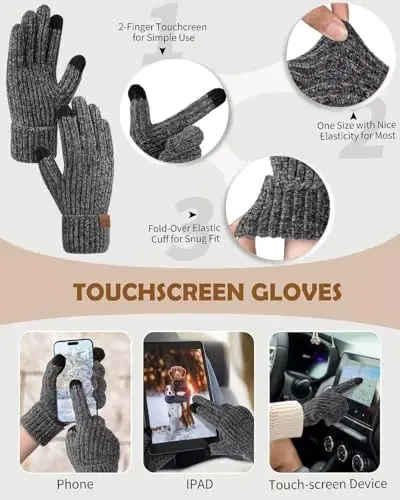 Women Beanie Scarf Gloves Headband Set, Chenille Winter Hats Fleece Lined Ear Warmer Knit Scarf Touchscreen Gloves 4 Gift Set - 3