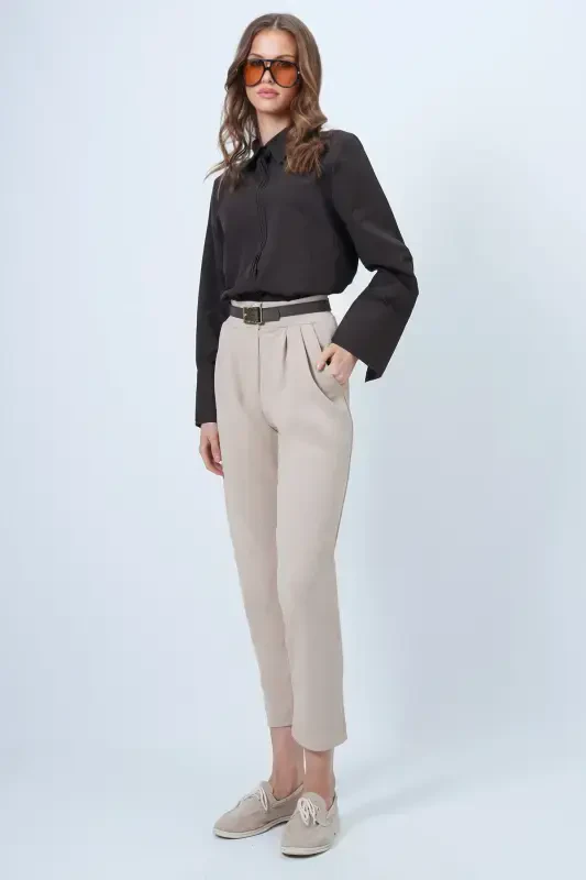 Women Beige High Waist Carrot Trousers ALC-X11148-BEJ - TREND ALAÇATI STILI