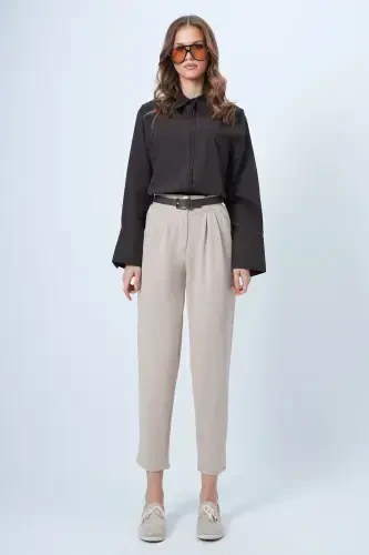 Women Beige High Waist Carrot Trousers ALC-X11148-BEJ - 5
