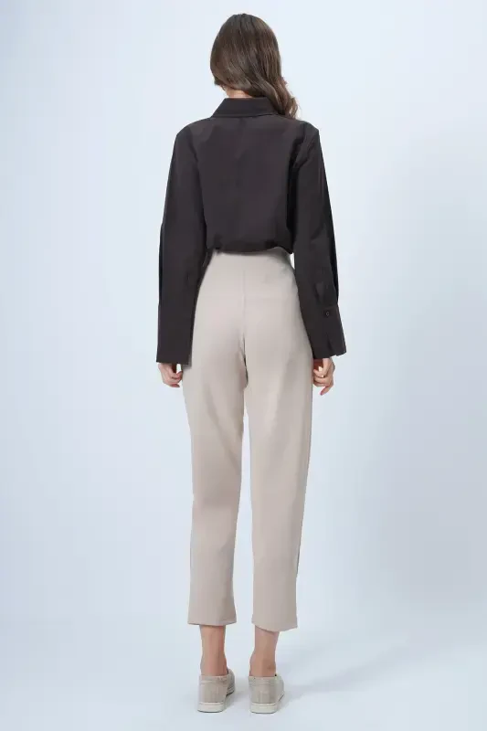 Women Beige High Waist Carrot Trousers ALC-X11148-BEJ - 7