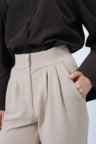 Women Beige High Waist Carrot Trousers ALC-X11148-BEJ - 7