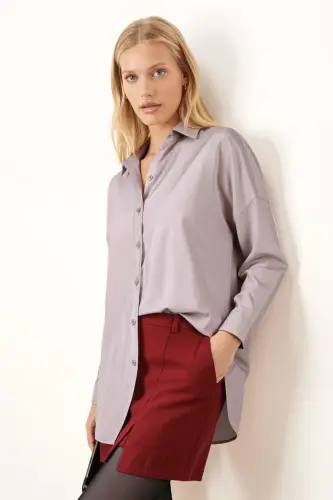 Women Beige Oversize Long Basic Shirt ARM-22Y001118 