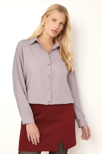 Women Beige Oversize Long Basic Shirt ARM-22Y001118 - ARMONIKA (1)