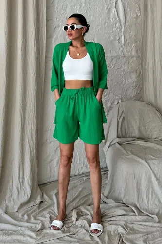 Women Benetton Green Kimono Shirt Shorts Set-Green - MODAGEN (1)