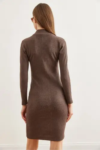 Women Bitter Coffee Dress Drop Neckline Flannel Mini - 6