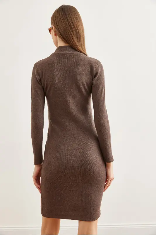 Women Bitter Coffee Dress Drop Neckline Flannel Mini - 6