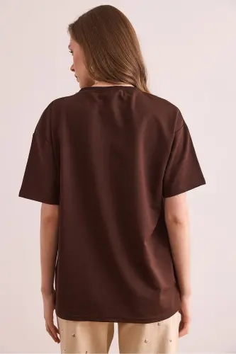 Women Bitter Coffee LA Embroidered Boyfriend 2 Rope T-Shirt T - OLALOOK (1)