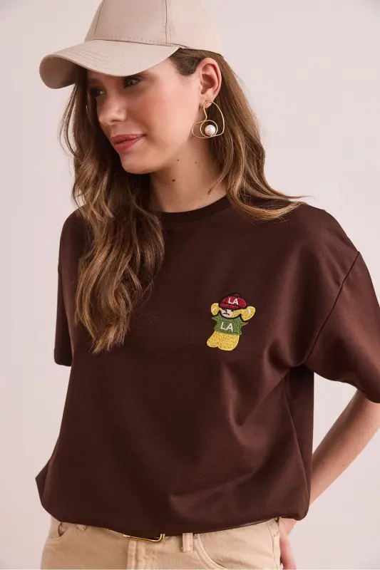 Women Bitter Coffee LA Embroidered Boyfriend 2 Rope T-Shirt T - 3