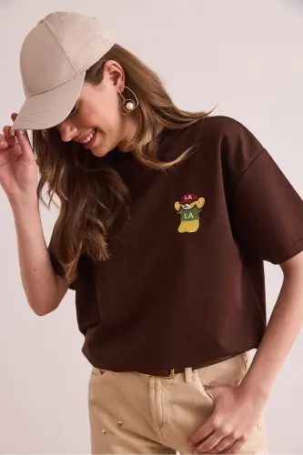 Women Bitter Coffee LA Embroidered Boyfriend 2 Rope T-Shirt T - 4