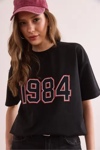 Women Black 1984 Printed Relaxed Fit 2 Thread T-shirt T - 6
