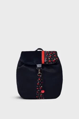 Women Black Backpack-BlackRedFlower - 1