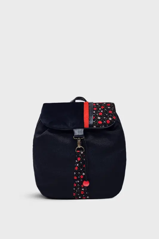 Women Black Backpack-BlackRedFlower - AYŞE TEYZE'NIN ÇANTALARI
