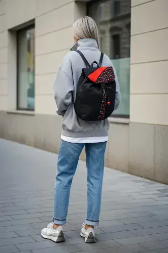 Women Black Backpack-BlackRedFlower2 - AYŞE TEYZE'NIN ÇANTALARI (1)