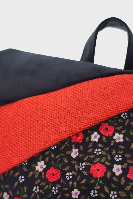 Women Black Backpack-BlackRedFlower2 - 8