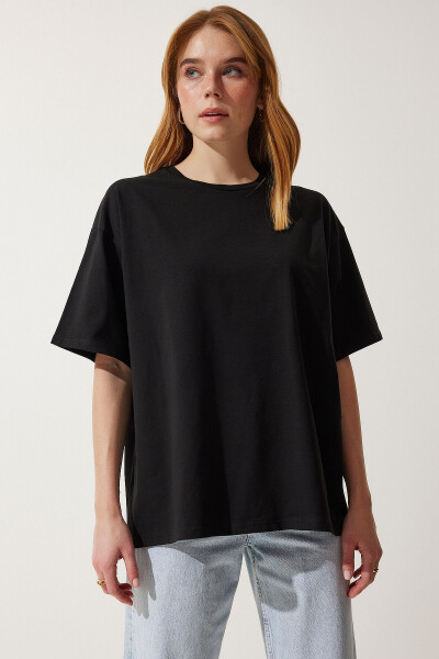 Women Black Basic Oversize Knitted T-Shirt HW00007 - 2