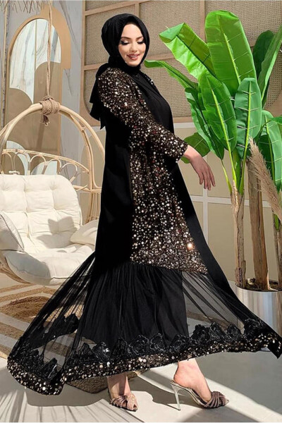 WOMEN BLACK (BLACK-GOLD) SEQUIN PAILLETTED ABYA T 6737 - 8