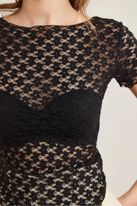 Women Black Bottom Asymmetric Lace Blouse BLZ-1900288 - 6