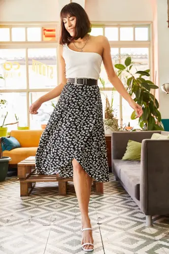 Women Black Bud Wrap Skirt ETK-19000154-Black 