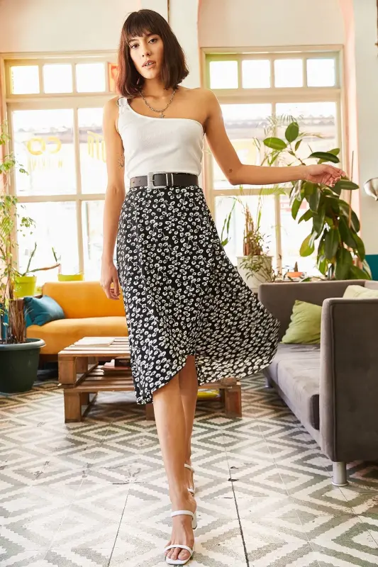 Women Black Bud Wrap Skirt ETK-19000154-Black - 3