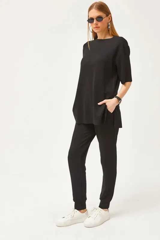 Women Black Draped Crystal Set TKM-1900 - 1