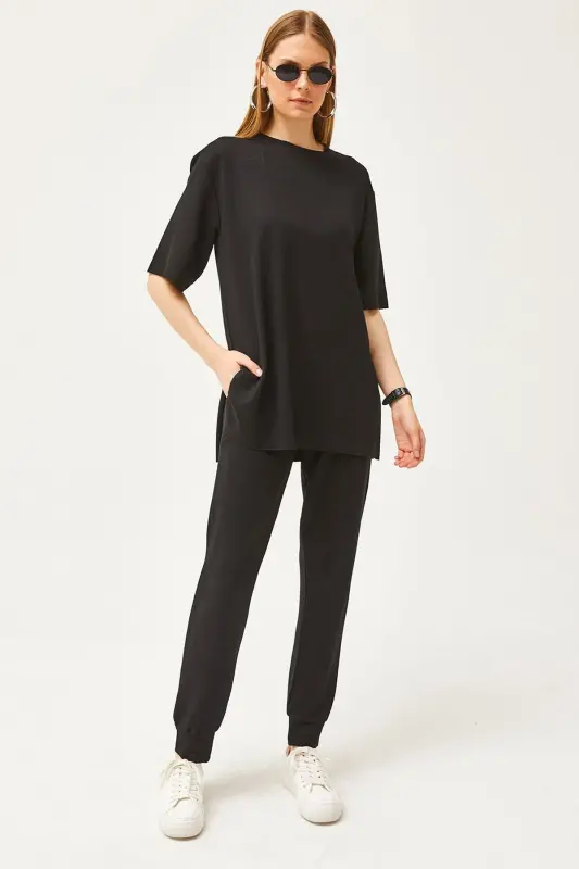 Women Black Draped Crystal Set TKM-1900 - 2