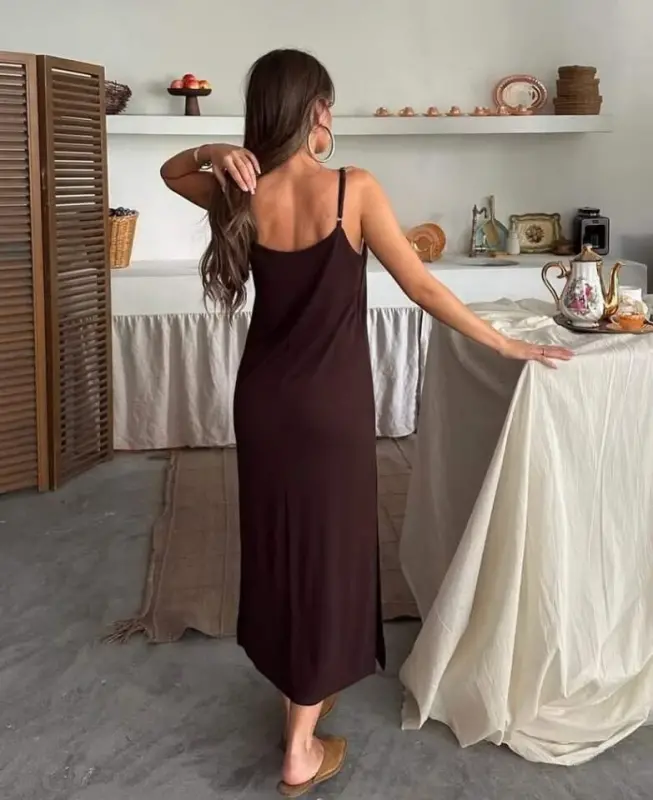 Women Black Elevator Strap Double Slit Helen Dress - 4