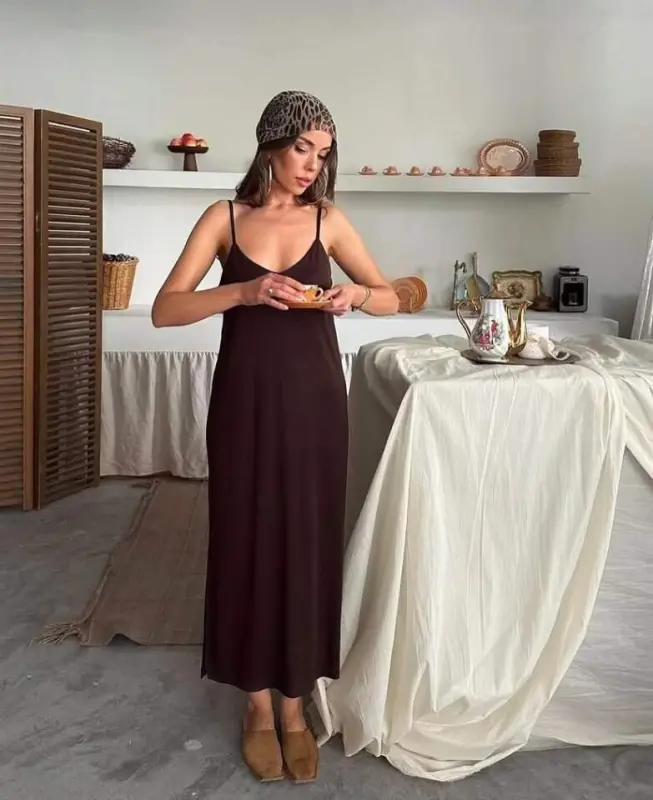 Women Black Elevator Strap Double Slit Helen Dress - 5