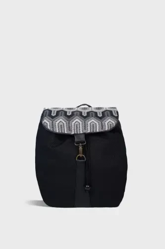 Women Black Geometric Handmade Backpack-BlackGeometric - 1