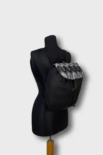 Women Black Geometric Handmade Backpack-BlackGeometric - 3