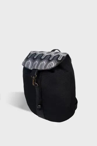 Women Black Geometric Handmade Backpack-BlackGeometric - 5