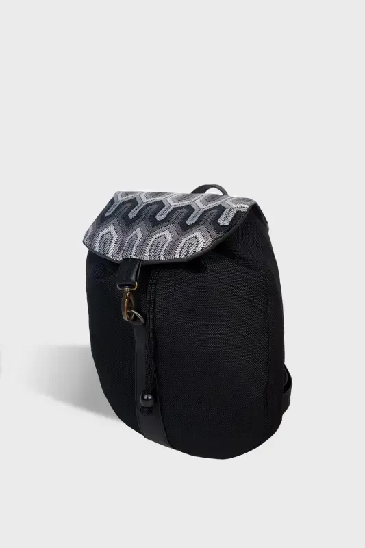 Women Black Geometric Handmade Backpack-BlackGeometric - 5
