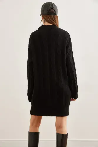 Women Black Hair Braided Knitted Tunic Dress ELB-19002 - 13