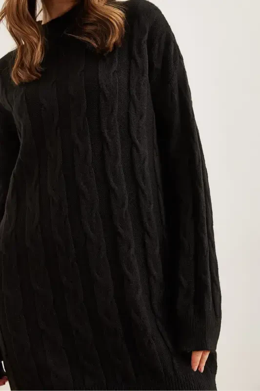 Women Black Hair Braided Knitted Tunic Dress ELB-19002 - 7
