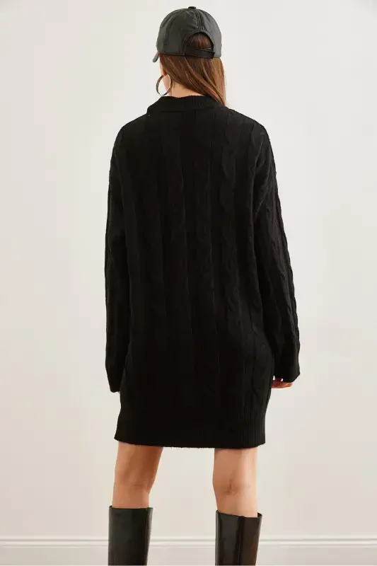Women Black Hair Braided Knitted Tunic Dress ELB-19002 - 8