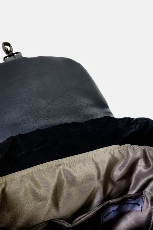 Women Black Handmade Backpack-BlackYellowCircle - 6