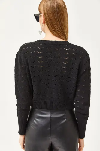 Women Black Inner Bustier Top Openwork Cardigan Knitted Set - 7