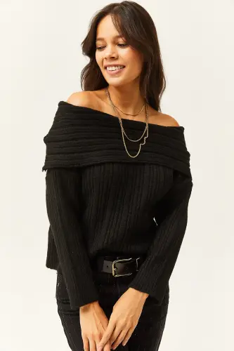 Women Black Madonna Collar Soft Touch Knitted Sweater KZK-19000708-Black - 4