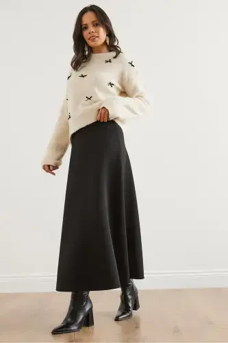 Women Black Maxi Flare Puffy Scuba Skirt ETK-19000296- - 3