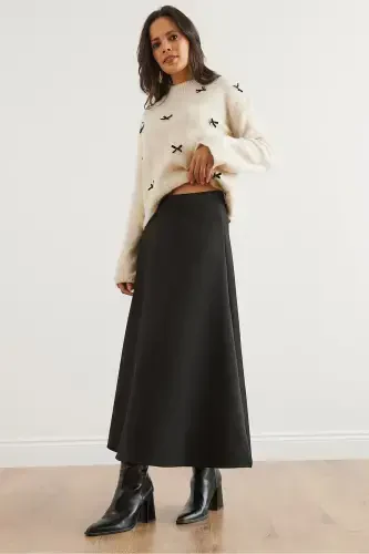 Women Black Maxi Flare Puffy Scuba Skirt ETK-19000296- - 6