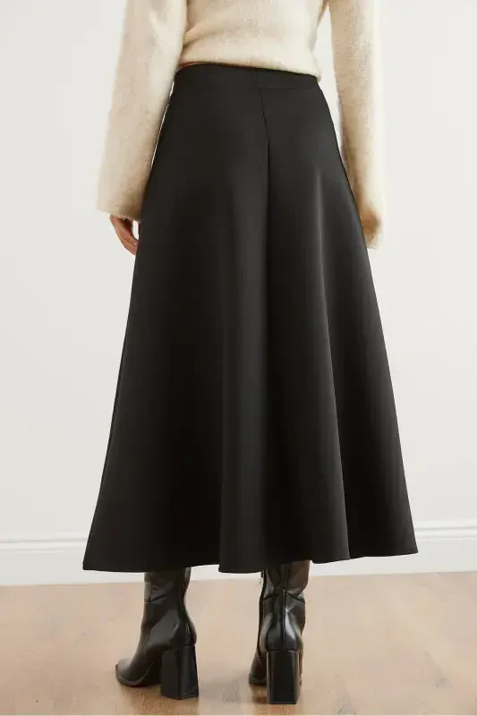 Women Black Maxi Flare Puffy Scuba Skirt ETK-19000296- - 7