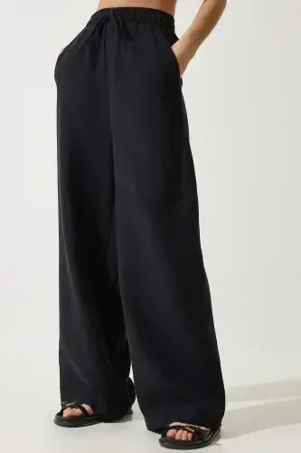 Women Black Muslim Palazzo Pants MX00160-Black - 3