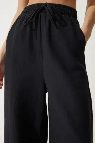 Women Black Muslim Palazzo Pants MX00160-Black - 4